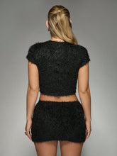 MISSGUIDED Round Neck Short Sleeve Cropped Fluffy Knit Top Co-Ord Skirt Set